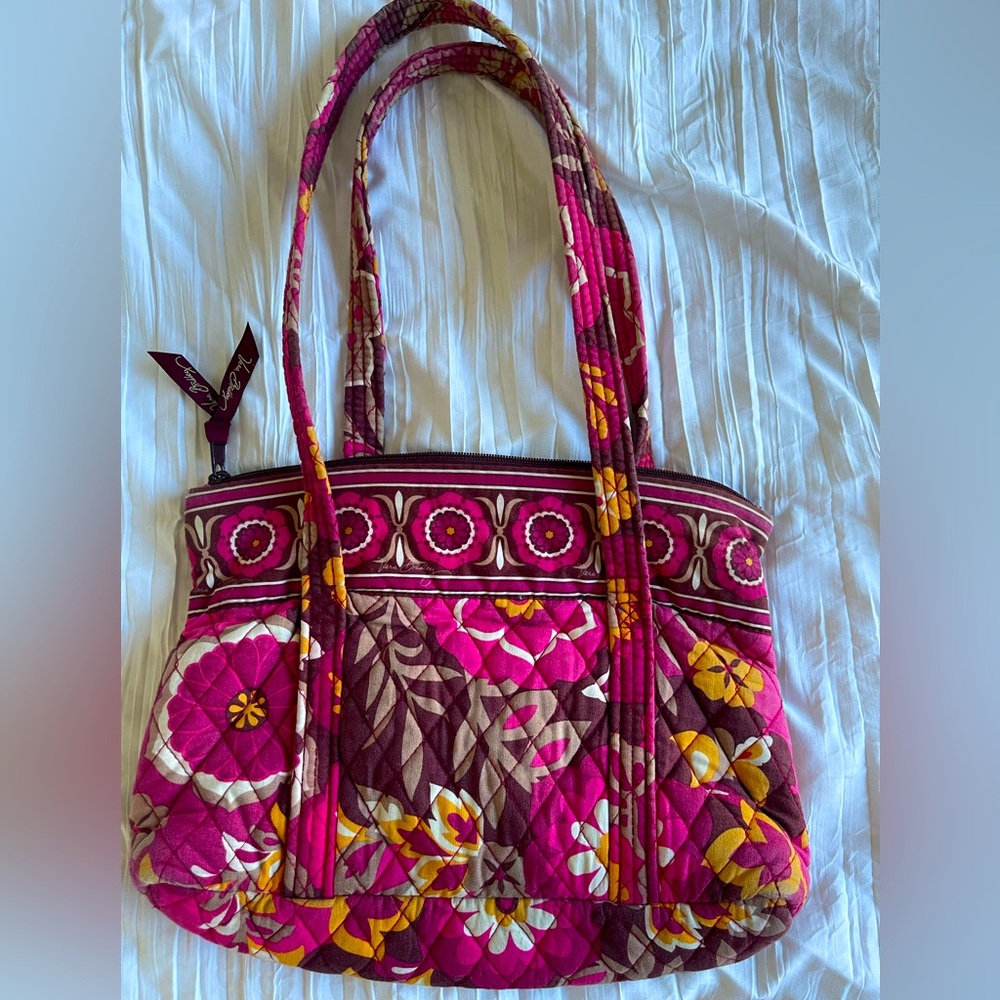 Vera Bradley Carnaby Purse Marron Pink Orange Floral Hobo - Picture 2 of 4